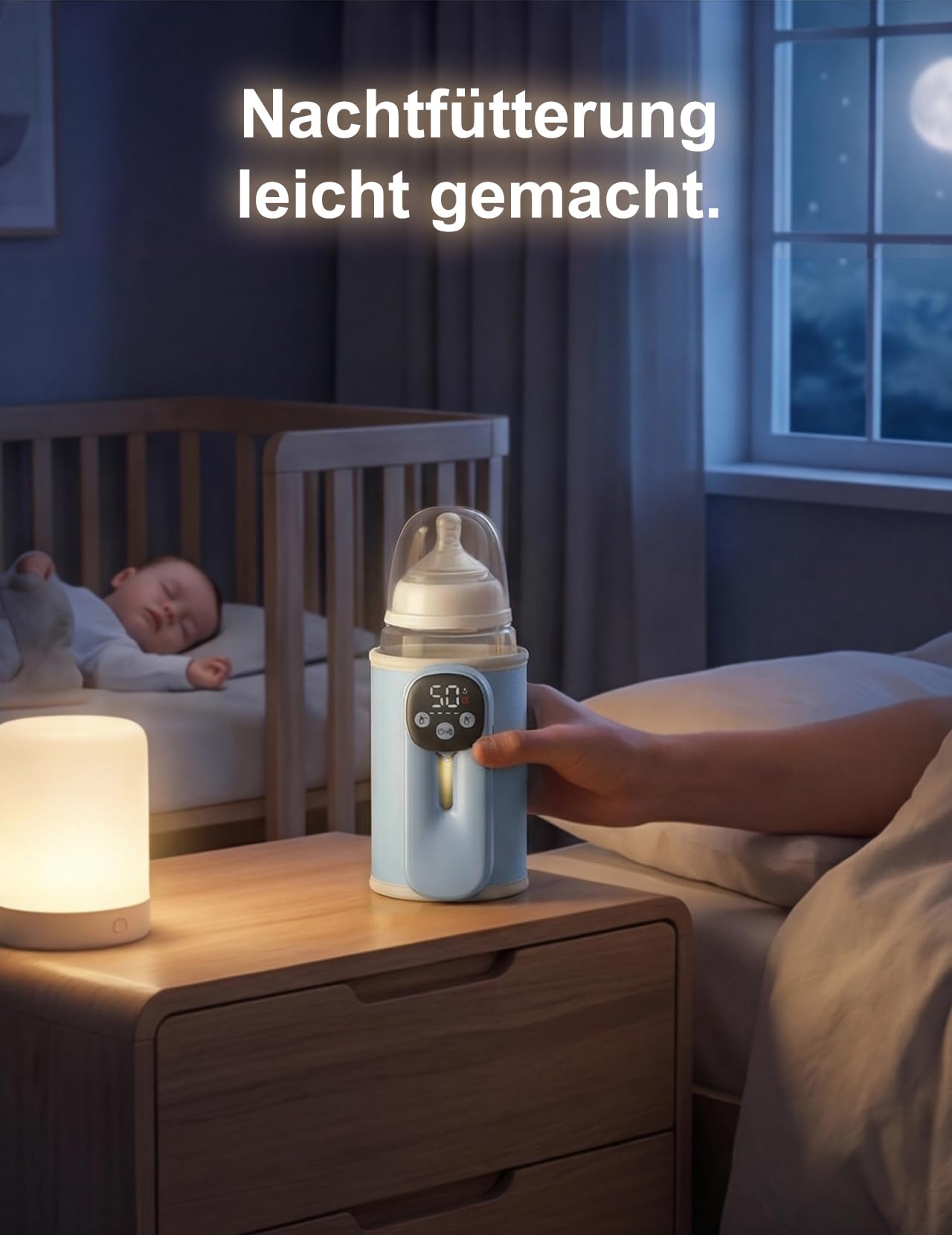 Flaschenwärmer Baby unterwegs 8000mAh Akku, 6 Temperaturen (Lazur) | Tragbarer Flaschenwärmer mit LED-Display, Nachtlicht & USB-C Schnellladung – für unterwegs & Nachtfütterung