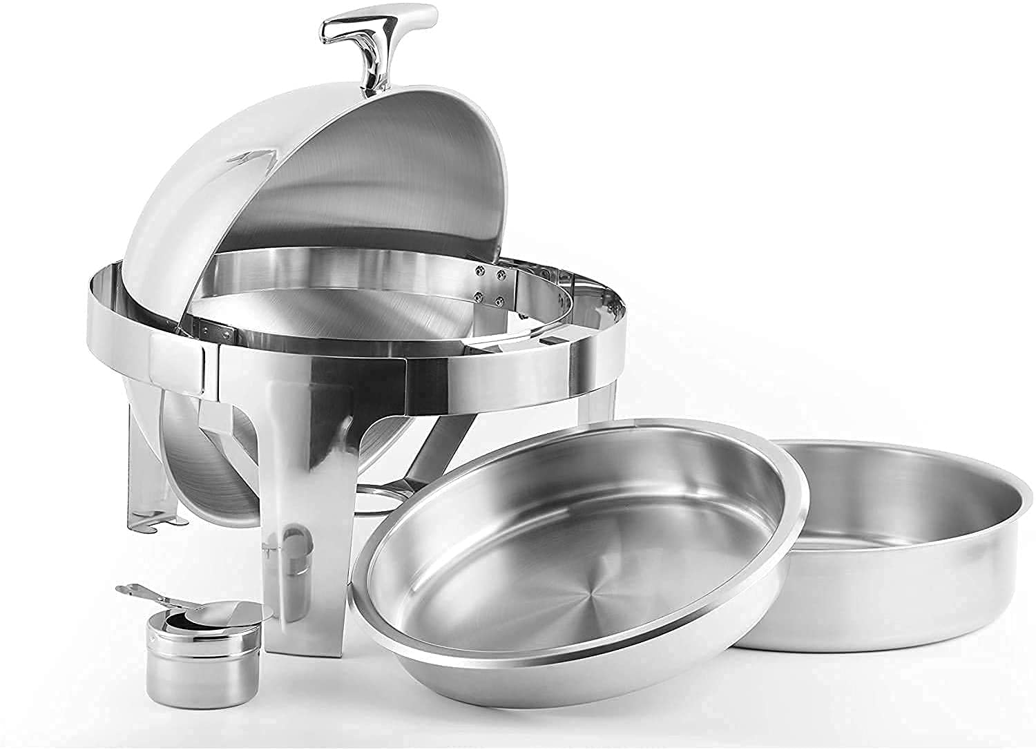 Chafing Dish Con Coperchio A Rullo Da 6,8 L E Finestra Visibile, Set Di Scaldavivande In Acciaio Inossidabile Con Vaschetta Per Cibo, Vaschetta Per Acqua E Porta-Combustibile Per Buffet, Matrimoni E