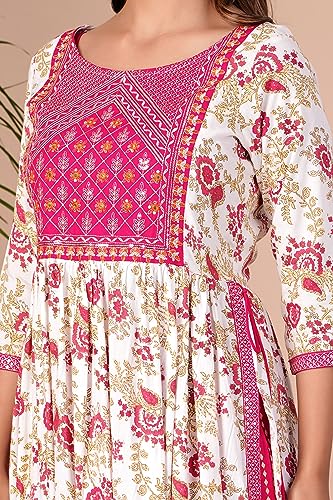 Image of MANHAREE | Women's Rayon Printed Embroidered Anarkali Kurta with Pant & Dupatta Set