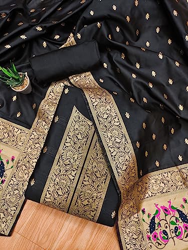 Image of Pandadi Women's Banarasi Paithani Woven Design Dress Material