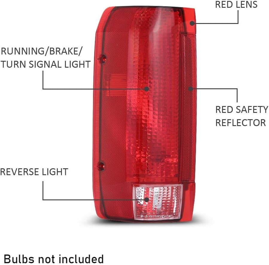 G-PLUS Tail Lights Assembly Fit Ford F150 Bronco 1990-1996 /Fit F250 F350 1990-1997 Rear Tail Brake Lamps Left Driver & Right Passenger Side Luces Traseras, Faros Traseros FO2801105, FO2800106 Red