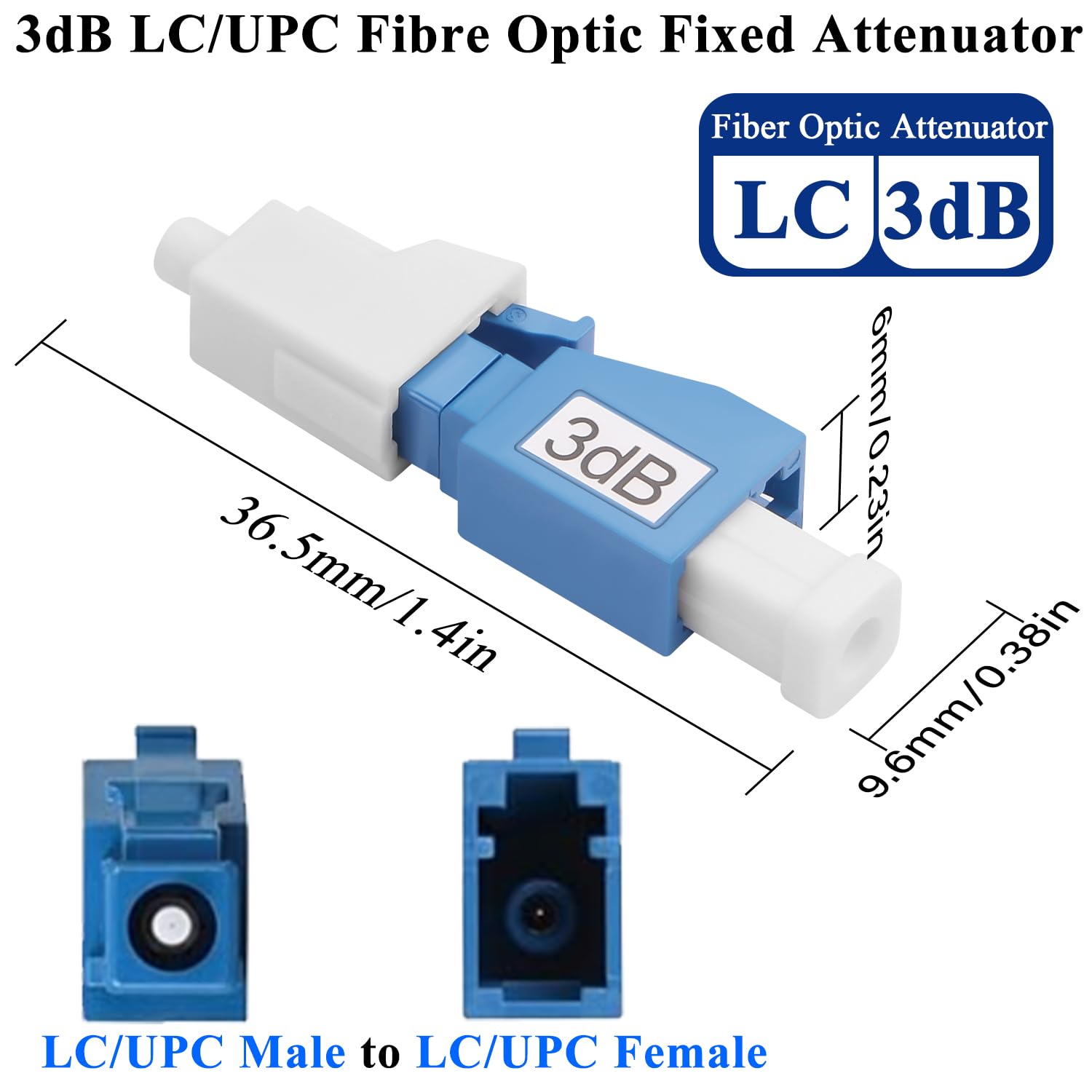 QIANRENON 5dB LC Singola modalità Fibra Ottica Attenuatore Fisso LC/UPC Maschio a Femmina Attenuatore Ottico Fisso Adattatore Lc-UPC Fixed Attenuator Valore di Attenuazione 5dB±0,5 per reti in fibra
