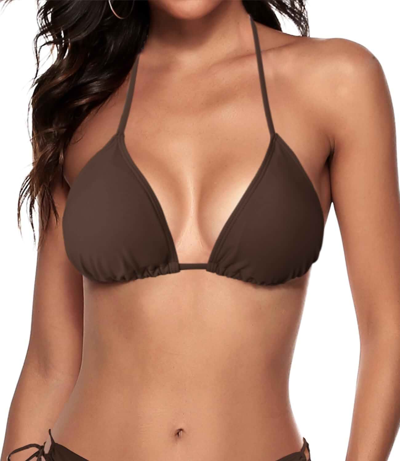 Women Triangle String Halter Padded Tie Swim Bikini Top Wirefree Removable Padding, Adjustable Spaghetti Straps, Tie Back, Sexy V Neck, Bathing Suit Swimsuit Top, Beach Vacation