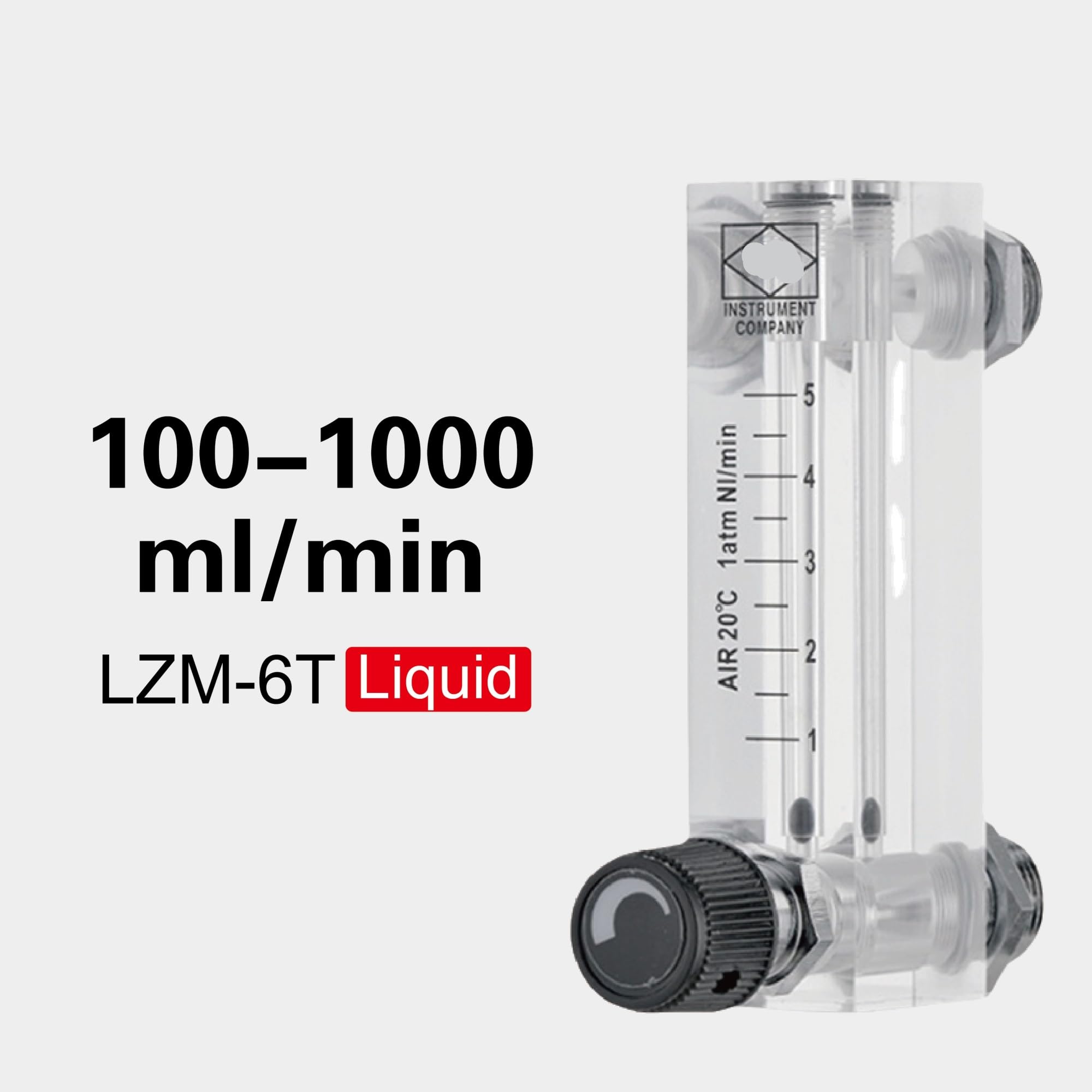 Medidor de flujo rotámetro LZM-6T, montaje en Panel acrílico, área Variable, medidor de flujo bajo de 6-1000mL/min con válvula(Liquid100-1000ml-min)