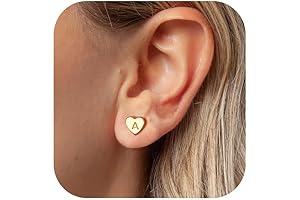 Initial Earrings for Girls - 18K Gold Plated Heart CZ Initial Earrings