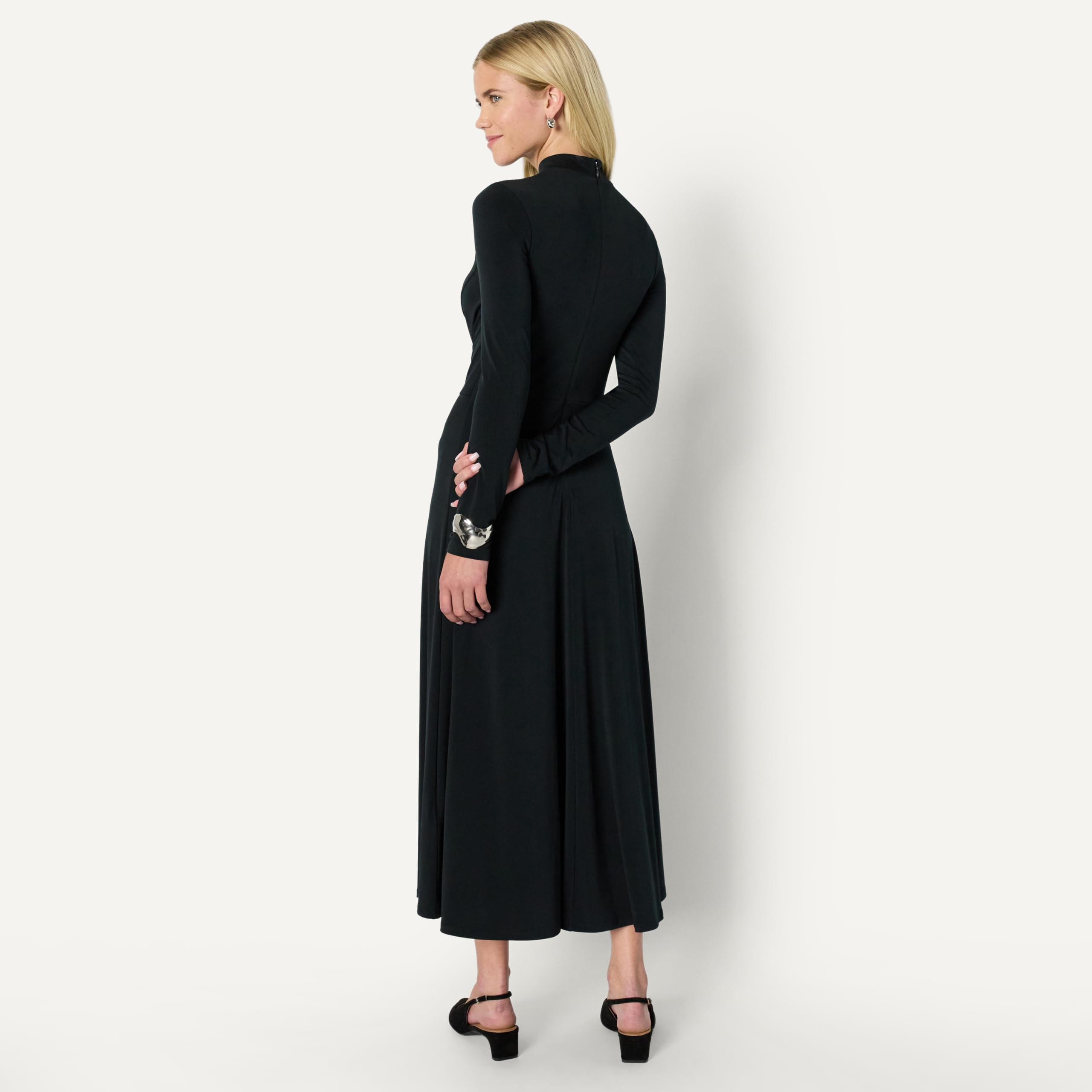 Amazon Essentials Mujer Vestido Maxi Corto de Manga Larga, Entallado y con Vuelo