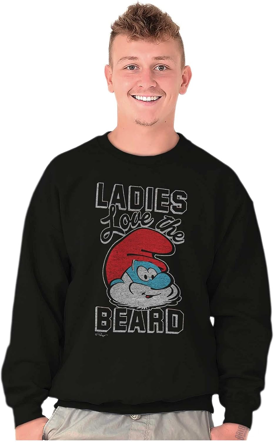 Brisco Brands Papa Smurf Ladies Love the Beard Cool Men's Crewneck Sweatshirt