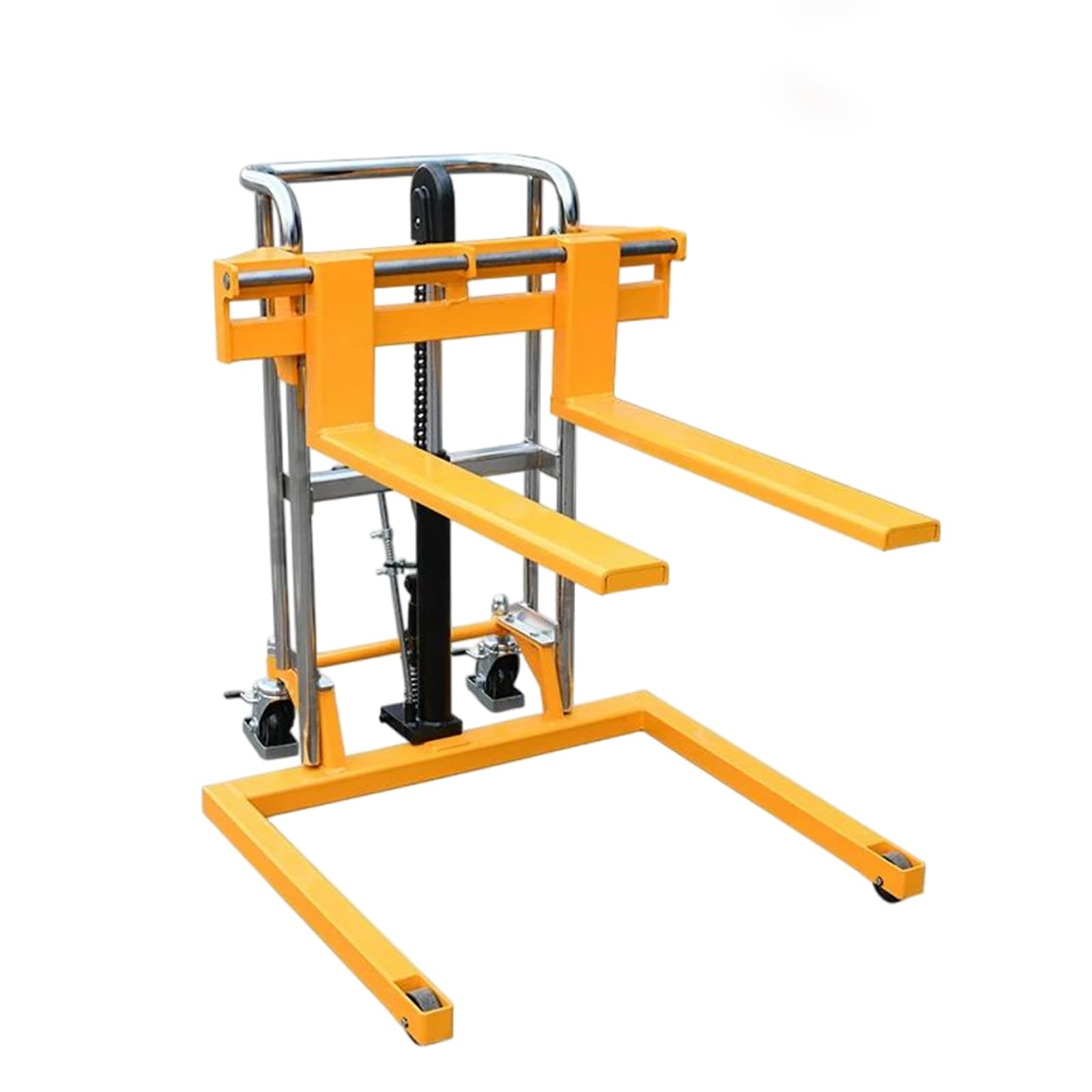 Transpallet a Spinta con Pompa a Mano Impilatore con Sollevamento a Pedale, 300 kg, forca da 80 cm, Compatto, Freno, for lavori Leggeri nel retrobottega Transpallet
