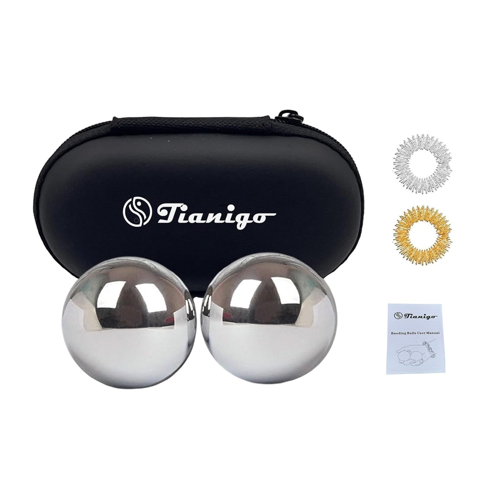 Tianigo Stainless Steel Baoding Balls Set,1.57 Inches Chinese Health Balls, Metal Stress Relief Hand Massage Balls No Chime for Hand Exercise, Hands