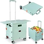 Foldable Utility Cart Collapsible Portable Crate Rolling Carts with Wheels Tote Basket with Magnetic Lid Telescopic Cover Wear-Resistant 360°Rotate Wheel Noiseless for Shopping Storage Office Use
