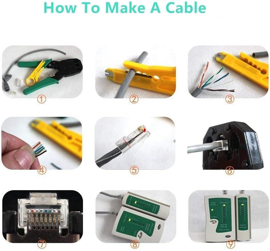 Image of SmartTech Network Crimping Tool Kit RJ45 RJ11 RJ12 for Cat5 Cat5e Cat6, 11 in 1 Portable Ethernet Cable Crimper Kit with a Ethernet Wire Stripper 8p8c 6p6c Connectors Cat5 Cat6 Cable Tester