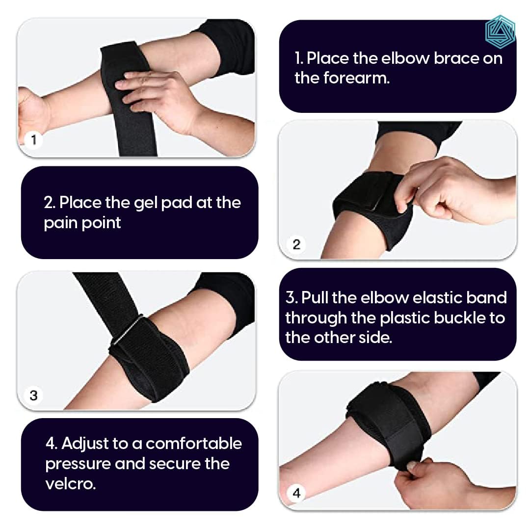 Boldfit Tennis Neoprene Elbow Support For Gym With Strap - For Pain Relief In Bursitis, Tendonitis Support and For Gym,Tennis,Running -Free Size - Black Pack Of 2 - Image 4 thumbnail