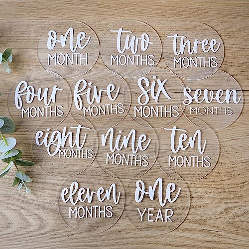 Image of Acrylic Baby Milestone Discs for Photos - 13 PCS Clear Monthly Cards, Photo Prop, Newborn Birth Announcement Sign, Circles Marker