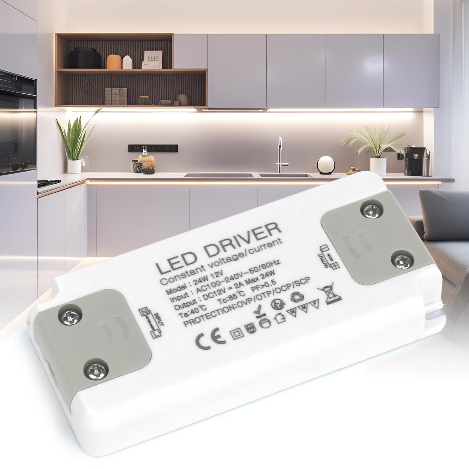 KSIBNW 12V LED Driver 24W 2A, LED Transformer Power Supply 240V AC to 12V DC 2A Ultra Slim Quiet Power Supply Unit Constant Voltage Low Voltage Driver Adapter for DIY Light Strips, Light Bulbs