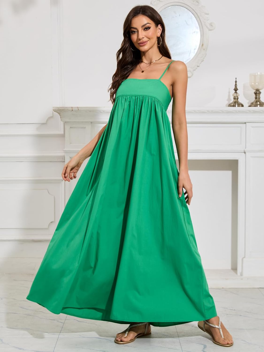 ebossy Women's Summer Backless Tied Spaghetti Straps Casual Loose Cutout Maxi Dress with Pockets - Image 3