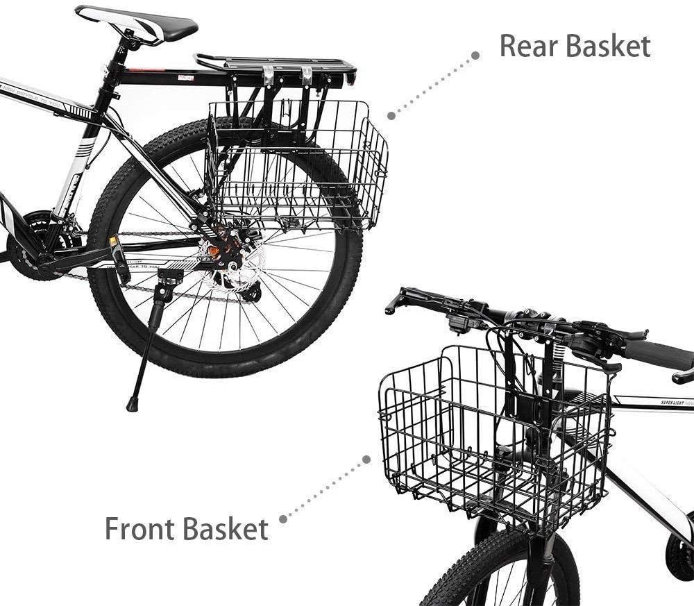 HOMEE Folding Rear Bike Basket Wire Mesh Fold-Up Detachable Front Bag Rear | Steel Frame, Anti-Scratch Hook, Hanging Bike Basket Bicycle Bag Cargo Rack for Mountain Bike Accessories Bike Frame Basket