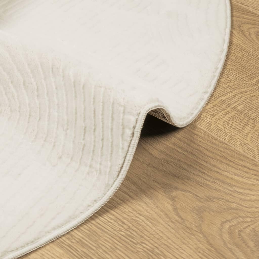 Tapis Rond 200 cm de Salon et Chambre, Tapis Scandinave Crème à Poils Courts Doux, Grand Tapis Géométrique Effet 3D en Polyester pour Décoration Intérieure Chaleureuse