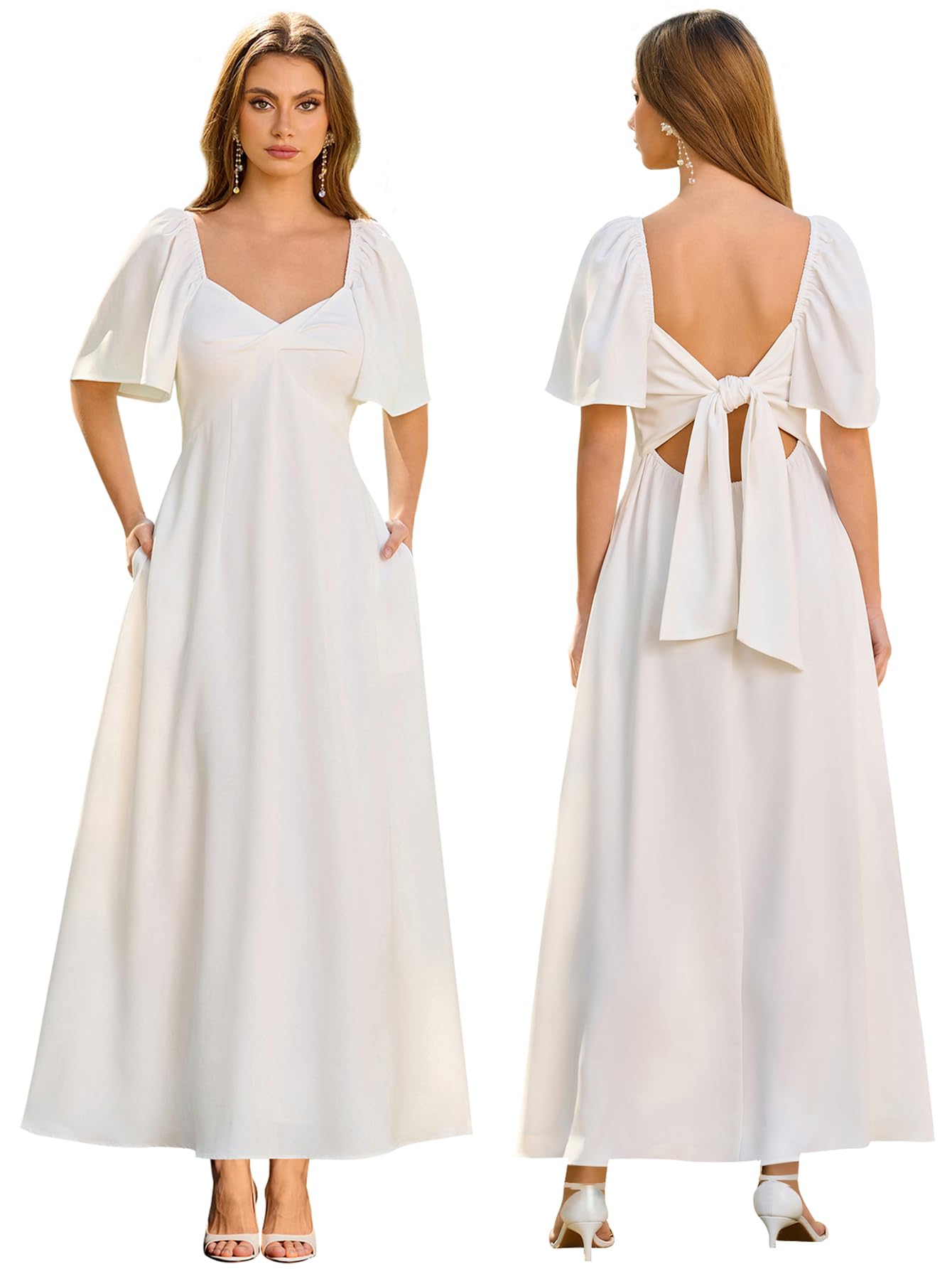 KUTUMAI Summer Flowy Maxi Wedding Guest Engagement Photo Dresses for Women