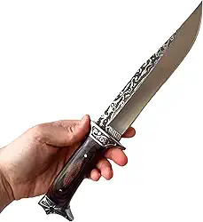 Faca Artesanal Para Churrasco Cabo de Madeira Lâmina em Aço Inoxidável Estructura Monobloco Com Bainha 30,5cm