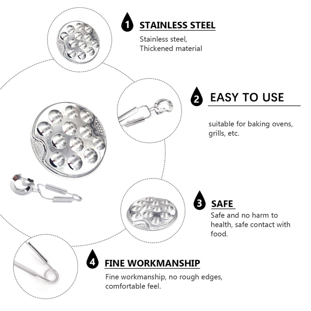 Set da 2 Piatti per Escargot in Acciaio Inossidabile Argento 12 Fori, Resistenti alla Ruggine, Materiale Ispessito, per Barbecue e Forni da Cucina