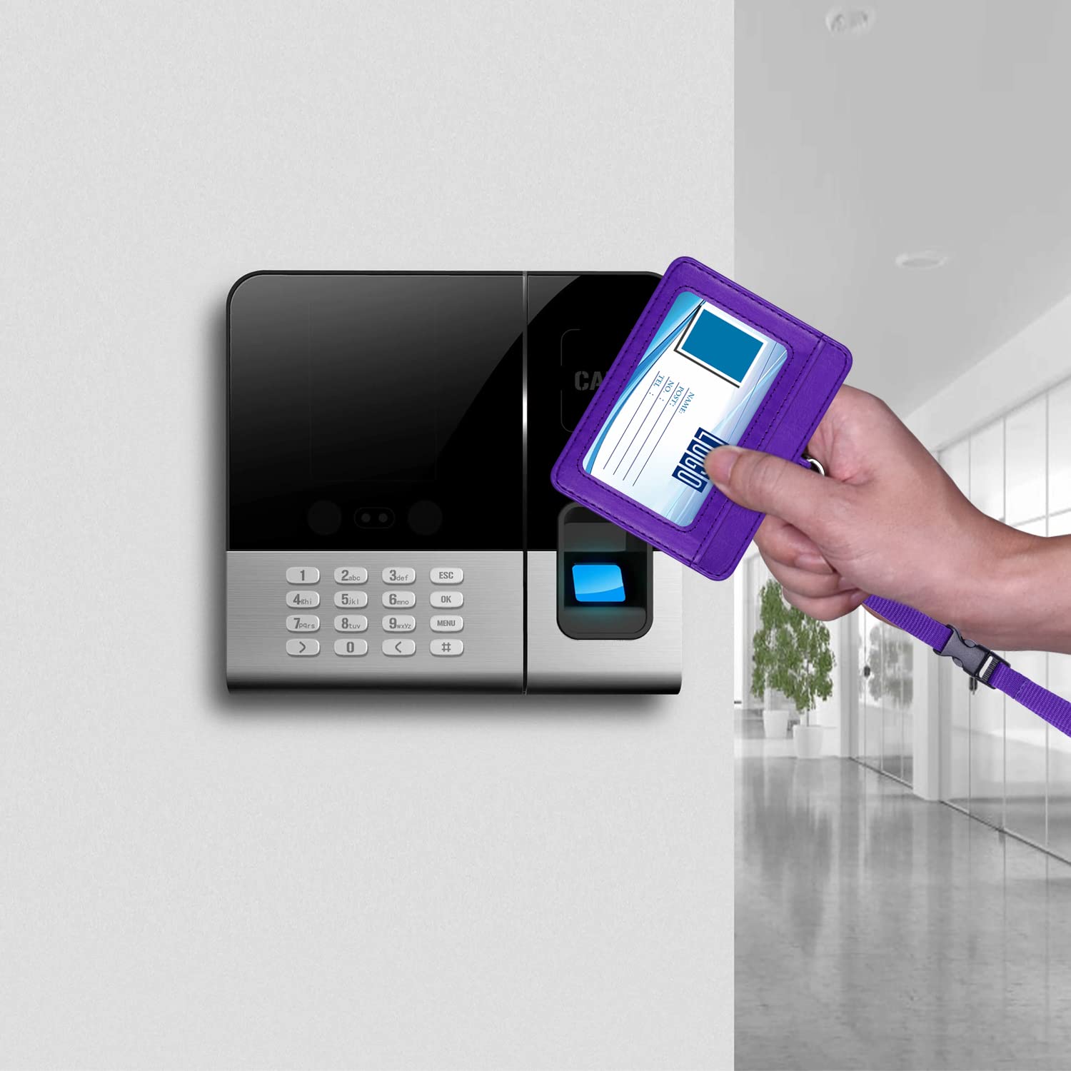 Wisdompro 2-Sided PU Leather ID Badge Holder with 1 ID Window and 1 Card Slot and 1 Piece 23 Inch Adjustable Polyester Detachable Neck Lanyard Strap （Holds 3 to 4 Cards）- Purple (Horizontal)