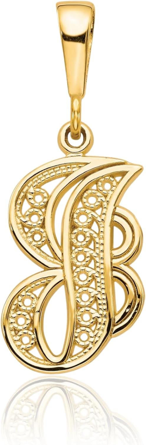IceCarats 14K Solid Yellow Gold Large Filigree Letter J Pendant Necklace 28mm 1.1 inch Polished for her