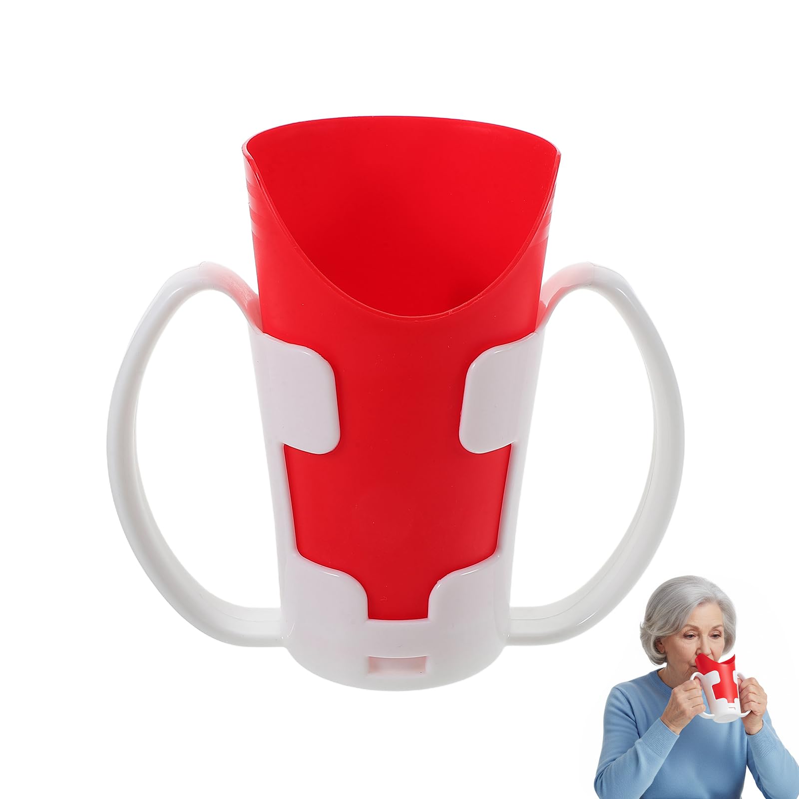 Healvian Gobelet À DéCoupe Nasale Avec PoignéEs Et Support Amovible Tasse Adaptative En Pp Pour Aide À La DéGlutition Des Personnes ÂGéEs Et RééDucation 4.76X2.91X2.91 Pouces