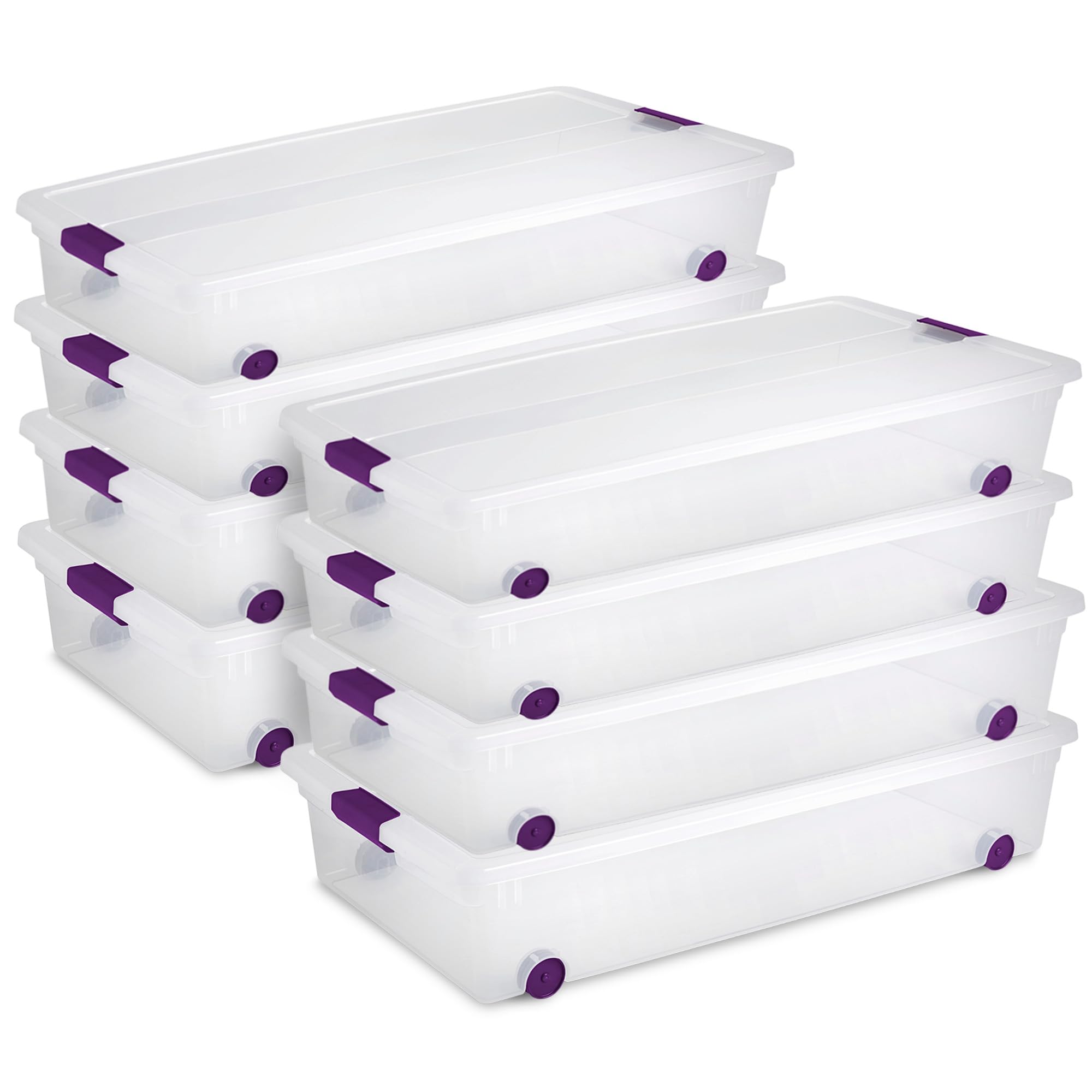 Sterilite 8-Pack 60 Quart ClearView Latch Box, Wheeled Underbed Organizer Bins with Latching Lids - Clear Plastic Organization Containers for Closet,