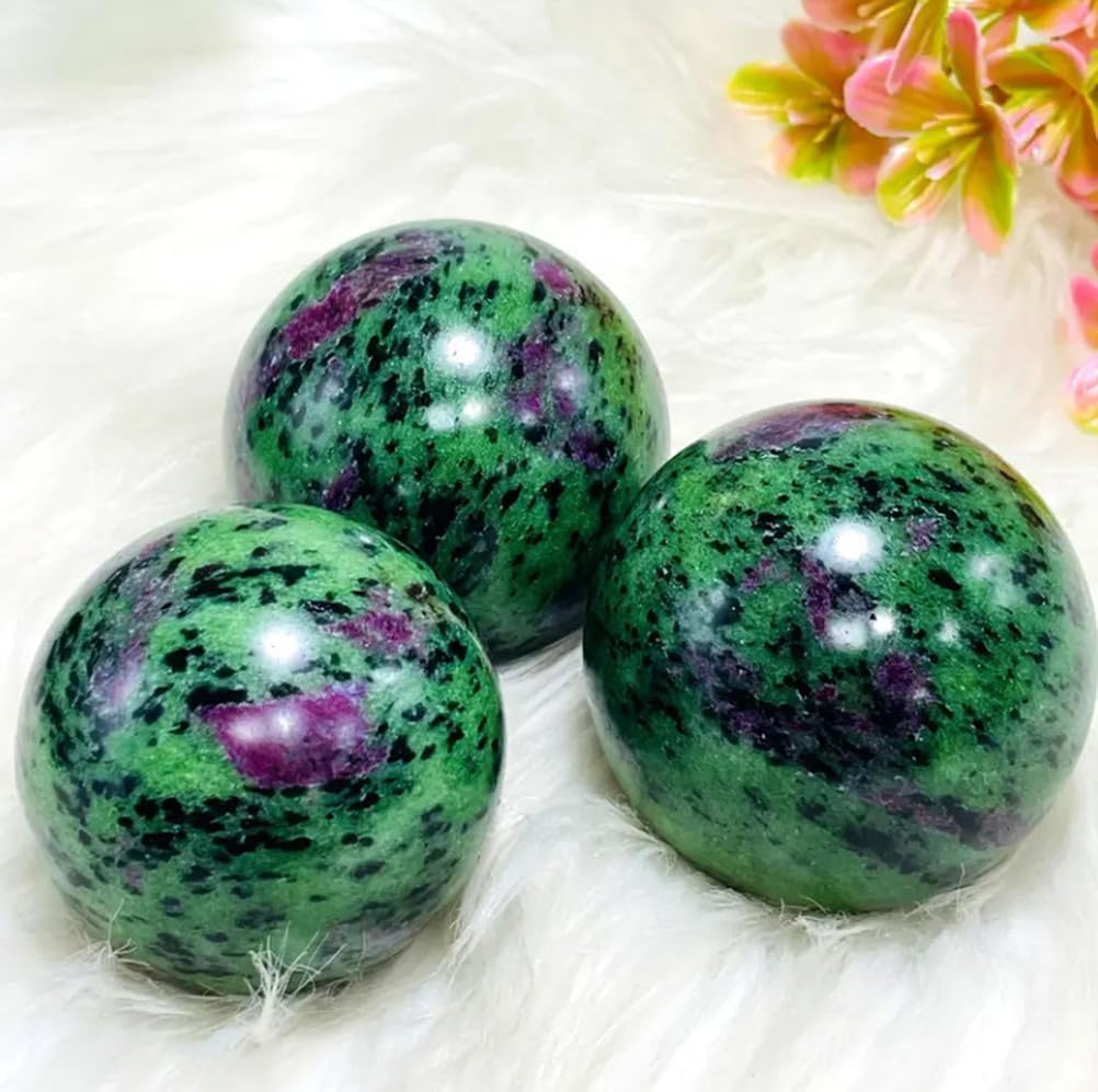 Ruby Zoisite Crystal Ball Polished Red Green Stone Sphere Decorative Crystals Crafts Home Decor Ornament Gifts,50~60mm