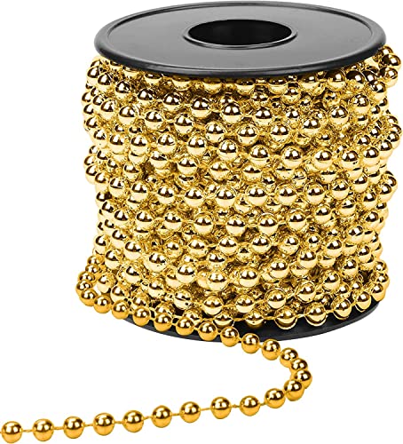 KAHEIGN Perlenband Weihnachtsbaum Perlenkette Perlengirlande, 5mm x 10m Gold Kunststoff Perlenschnur Weihnachtskette für Christbaumschmuck Perlenkette Hochzeit DIY Dekorationszubehör