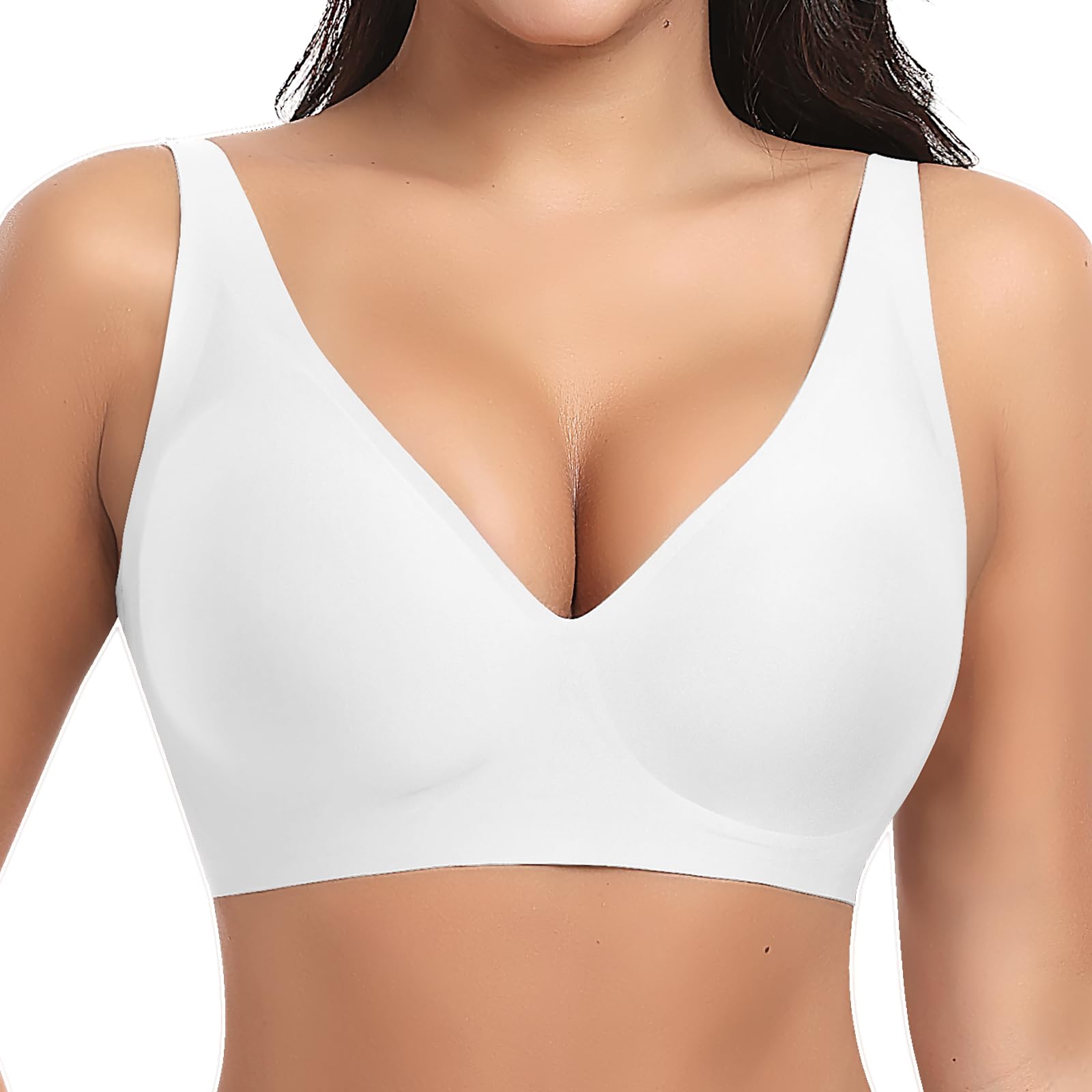 Ganado Soutien Gorge sans Armature Femme Brassière Push up Col en V Profond Bralette Classiques Brassiere sans Coutures Coton
