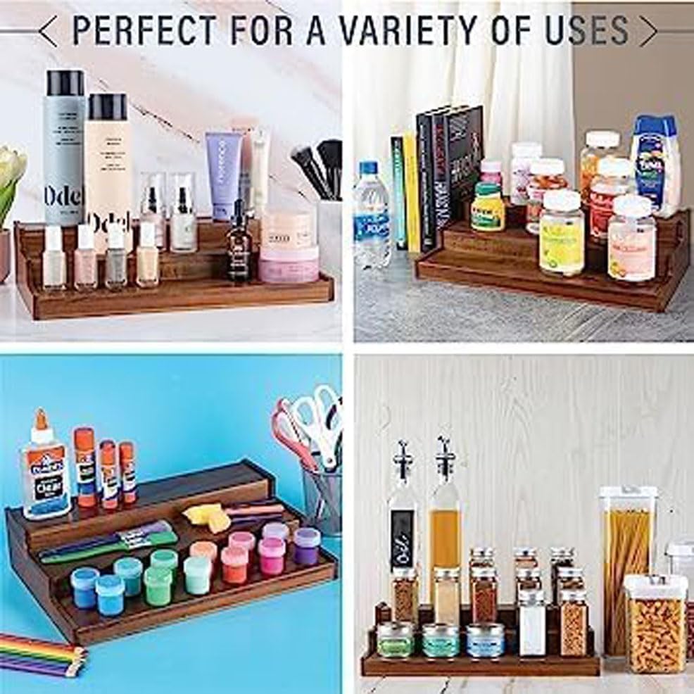 Image of Insight Arts Wooden Spice Rack Organizer 3-Tier for Pantry Cabinet or Countertop for Spice Bottles, Jars Display Shelf (Dark Brown)