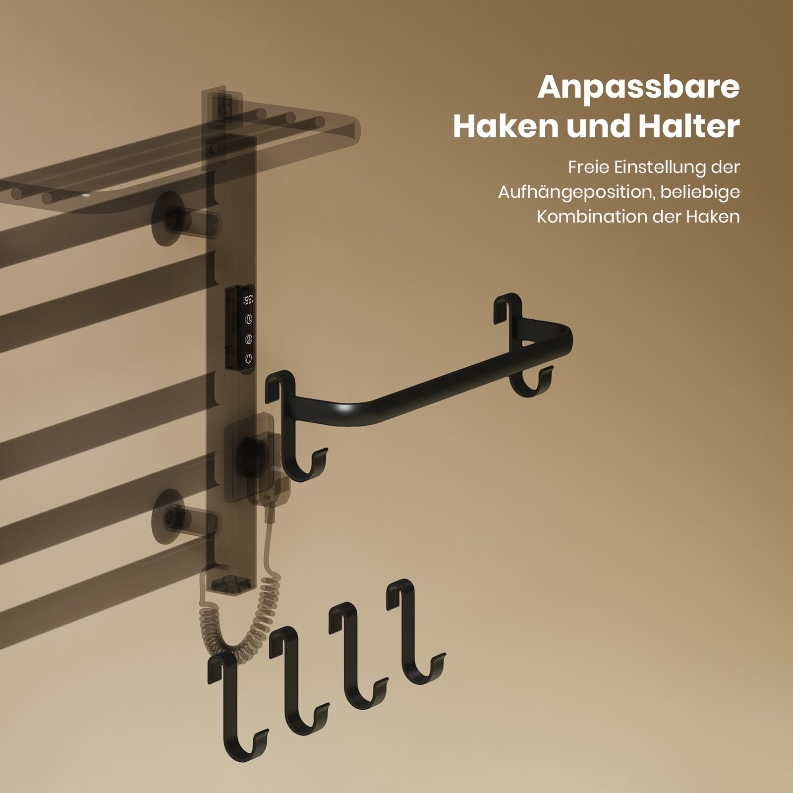 EMKE Elektrische handdoekhouder voor de badkamer, 500 x 500 mm, elektrische handdoekhouder met constante temperatuur, 135 W, wit, intelligente temperatuurregeling
