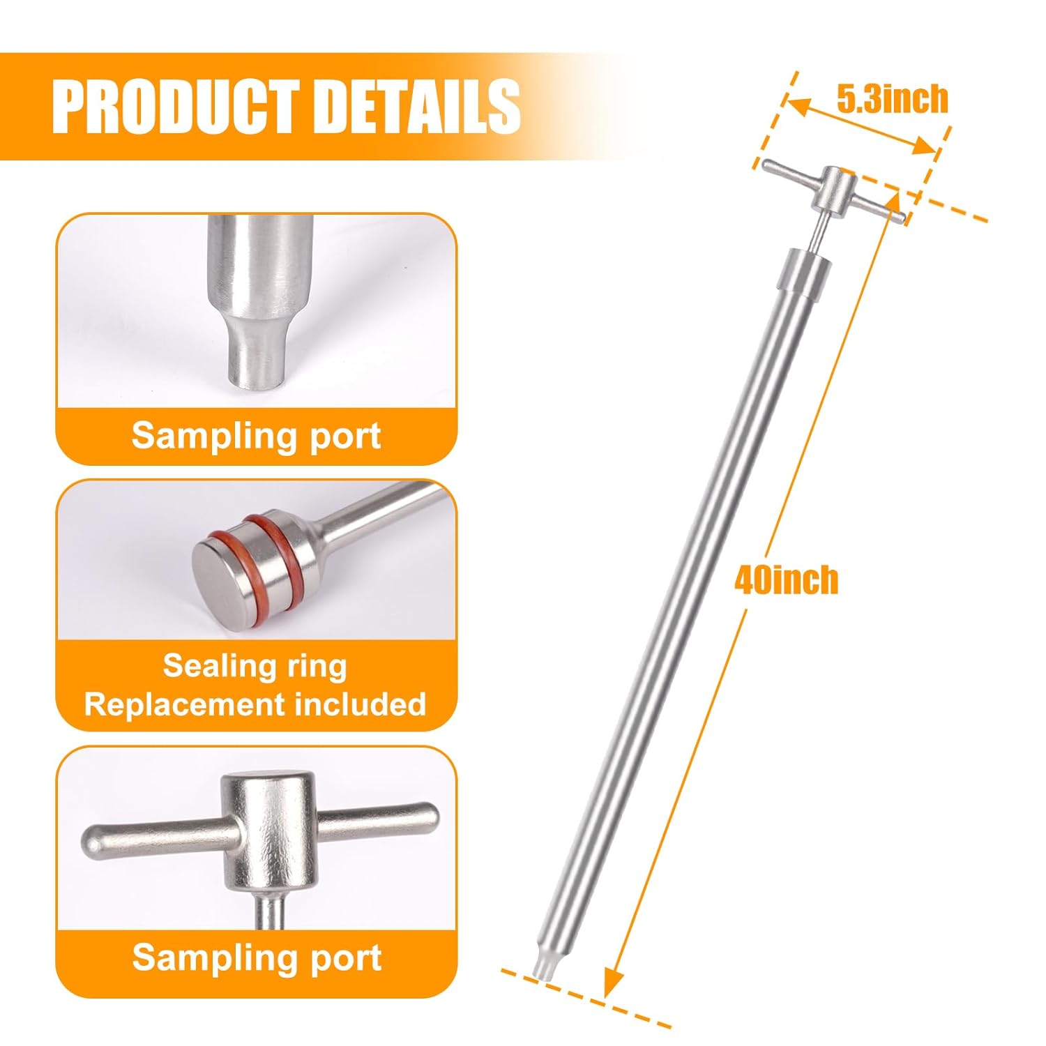 Tksong® Stainless Steel Drum Thief Liquid Sampler, Sampling Probe for Viscous Liquids, Oil,Chemicals from Drums, Tanks & Rail Cars (0.5m/1.6ft)