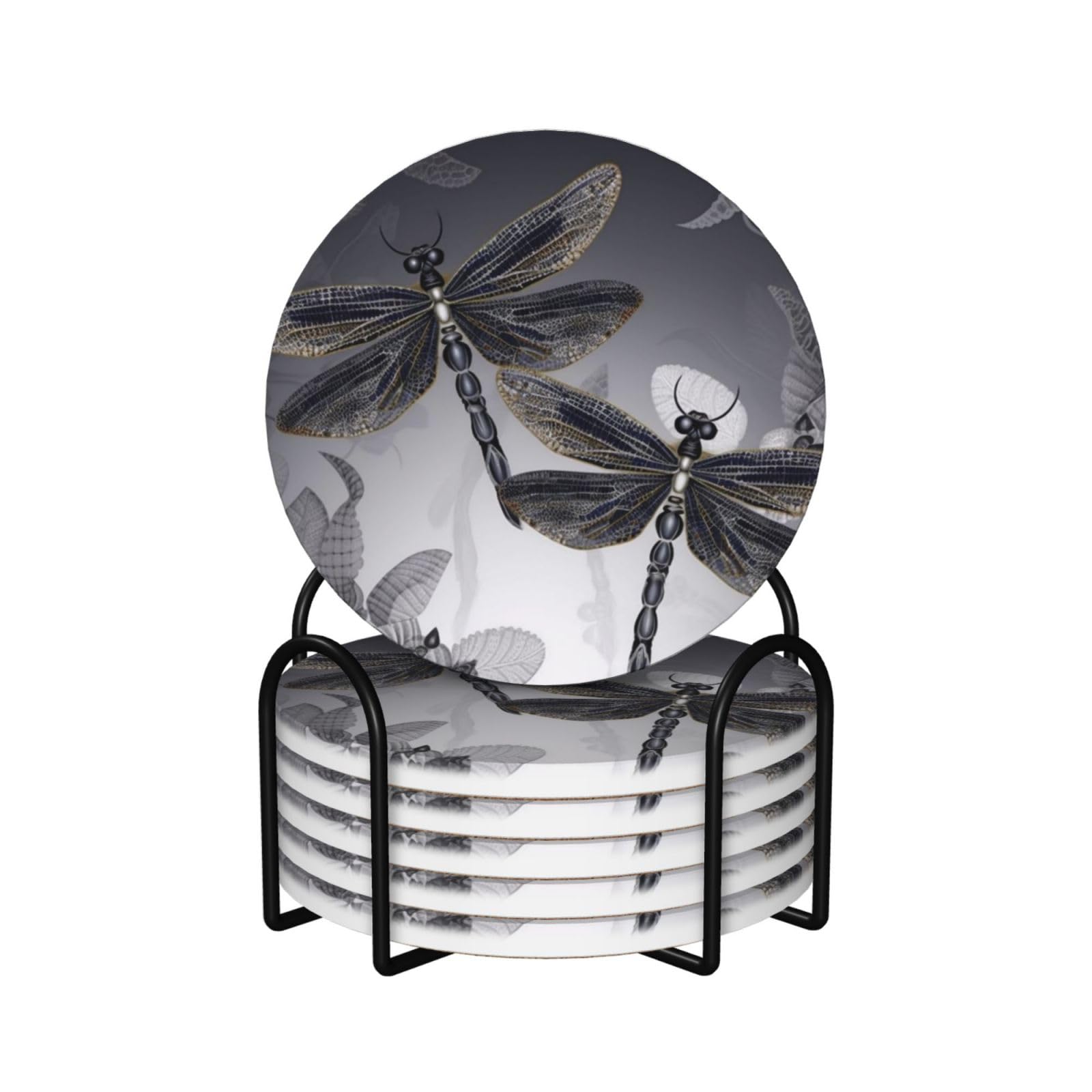 Dessous de verre en céramique ultra absorbante avec liège et support design libellule