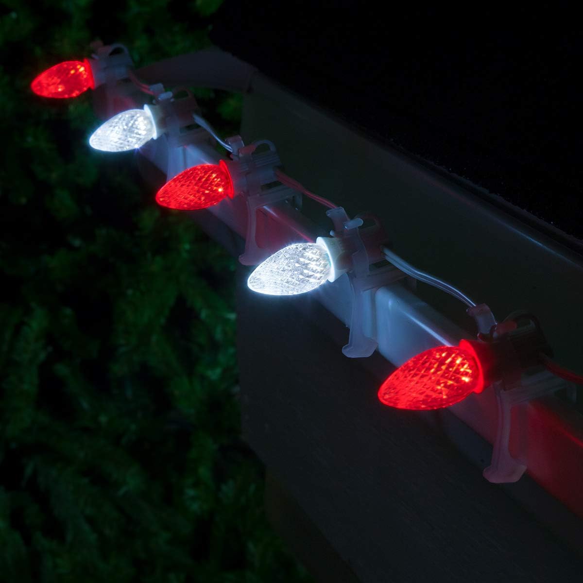 C7/E12 Light Stringer, E12 Sockets, 12” Socket Spacing, Outdoor String Light Patio Stringer Christmas Lights Stringer, Fits C7 Size Incandescent or LED Bulbs (50 ft / 50 Sockets, White Wire)