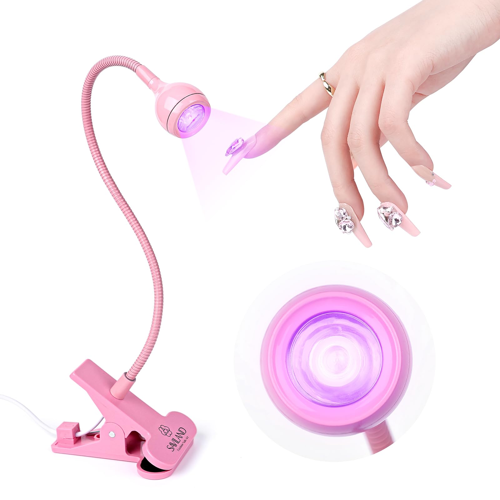 Saviland UV Lampe für Gelnägel - Flexibles Design Mini LED Nagellampe mit Sicherungsclip, Drehbarer Nageltrockner Nail Art Led Lampe Nägel zum Aushärten von Gel UV Led Lampe für Gelnägel (3W Rosa)