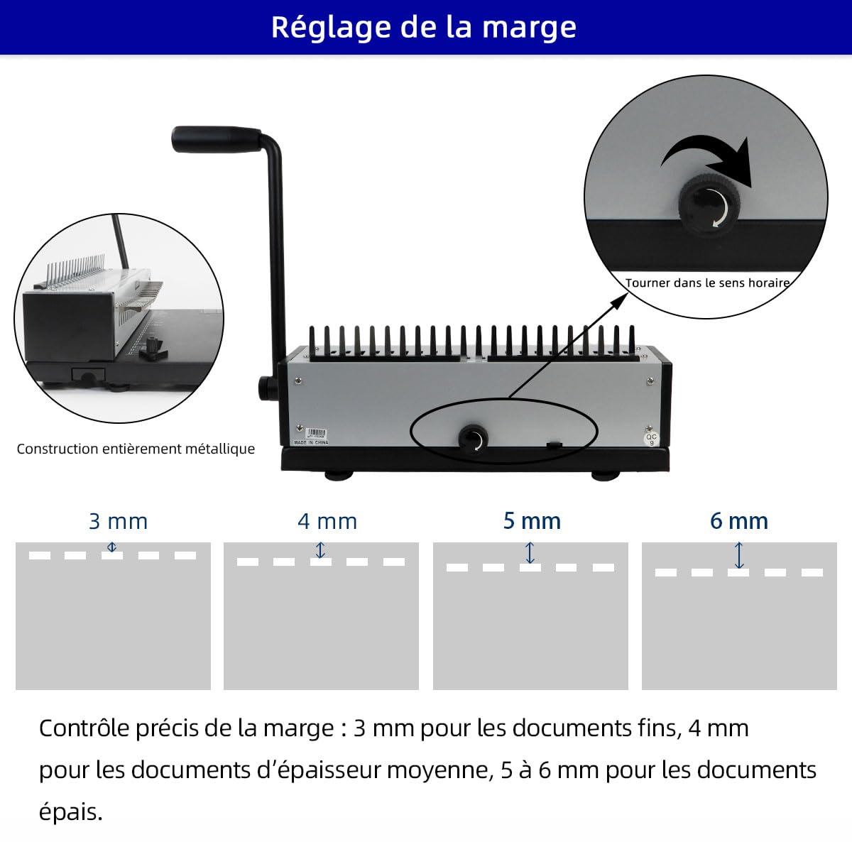 RAYSON Relieuse Spirale Plastique 21 Trous 200 Feuilles SD-1501A21 Construction métallique