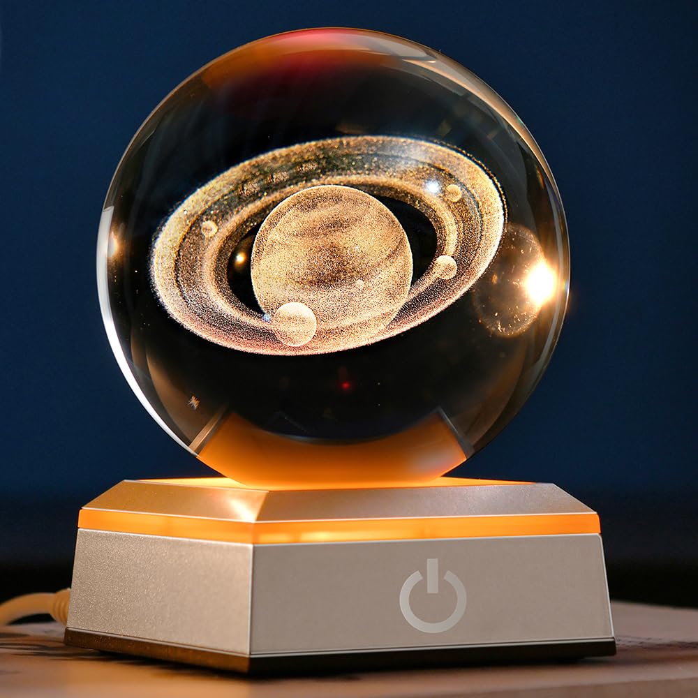 ZRENJHUS 3D Saturn Crystal Ball Saturn Night Light Planet Model
