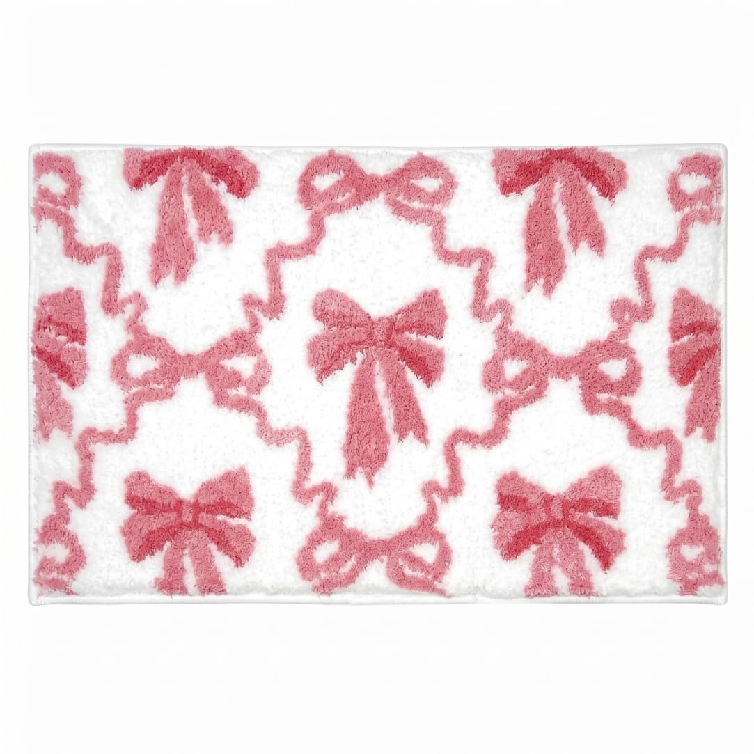 Xoeryoy Bow Bathroom Rug, 20x32in Cute Bathroom Mat Skin-Friendly Imitation Cashmere Absorbent & Wshable Mat for Home & Dorm