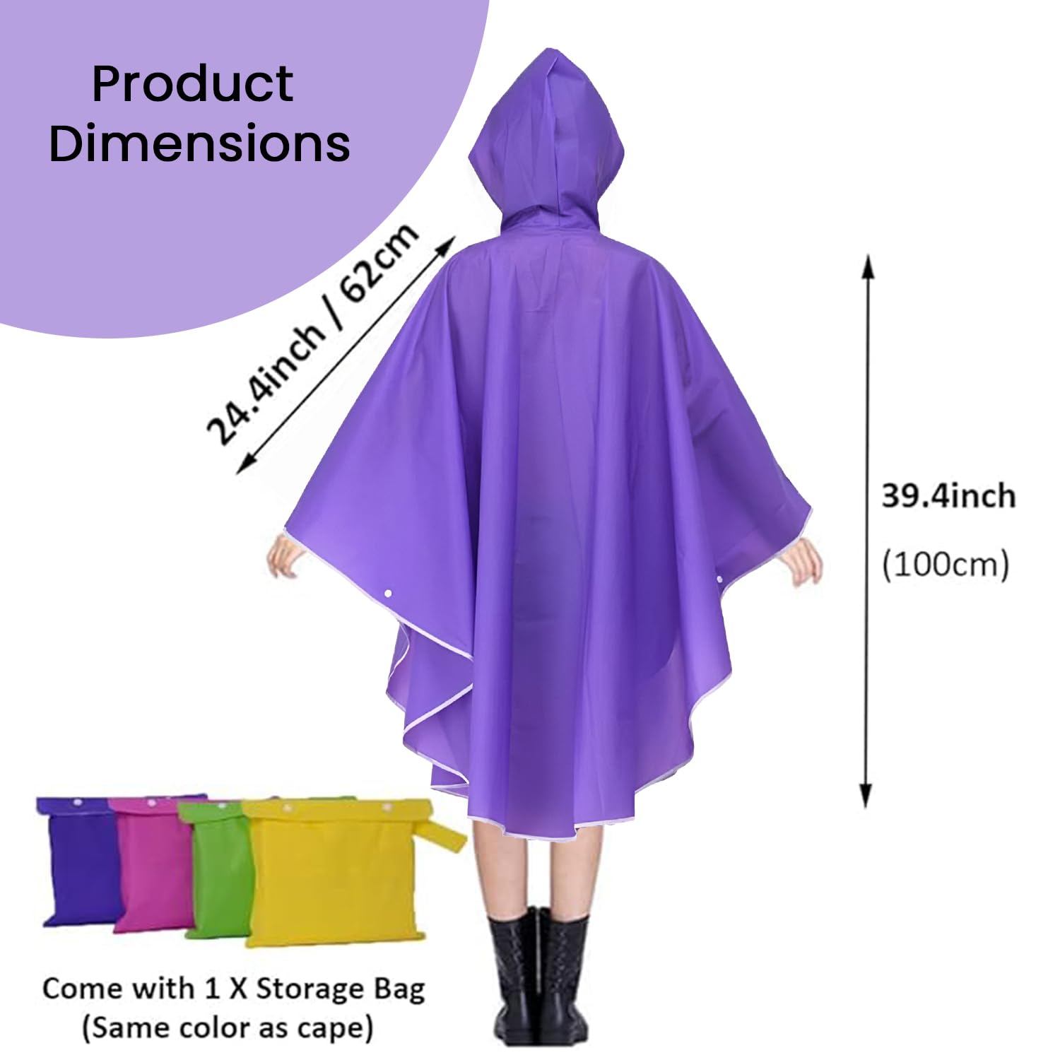 HACER EVA Raincoat Poncho 160 GSM with Adjustable Hood Full Sleeves Knee Length Universal Size Waterproof Outdoor Rainwear for Women Camping Trekking Hiking (Pack of 1, Purple)