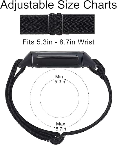Miniatura 3 de Paquete de 3 correas elásticas de nailon y silicona delgadas compatibles con Fitbit Charge 6Charge 5, correa deportiva de repuesto ajustable