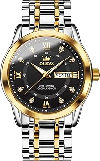 – Men's Watch Luxury Business Dress Watch UK Diamond Design Quartz Stainless Steel Waterproof Luminous Week Calendar Gift