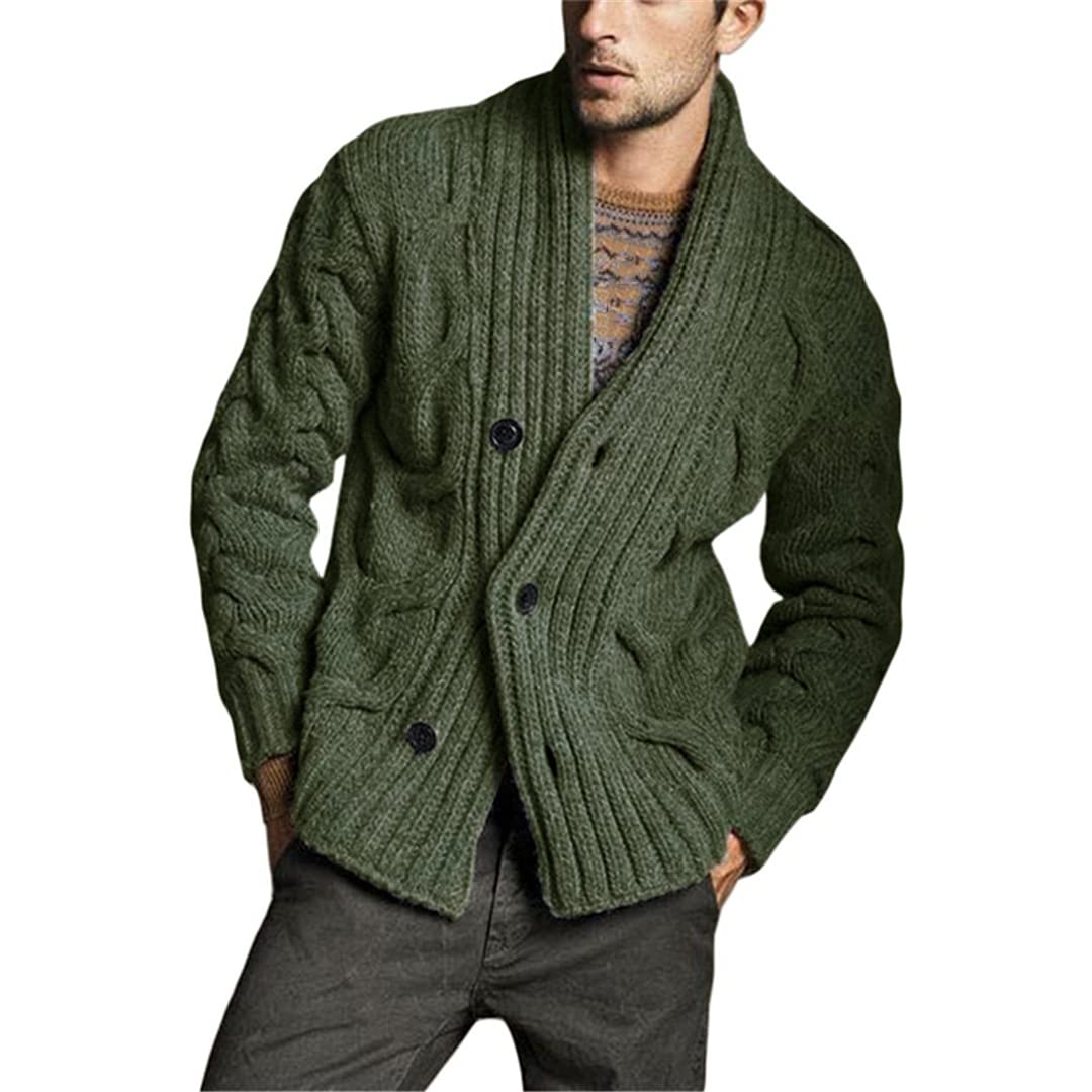 Vogrtcc Hombres Casual Cardigan Suéter Color Sólido Ajuste Botones De Punto De Moda Masculina Suéter Cardigan Suéteres, Nfz211 Marrón, S