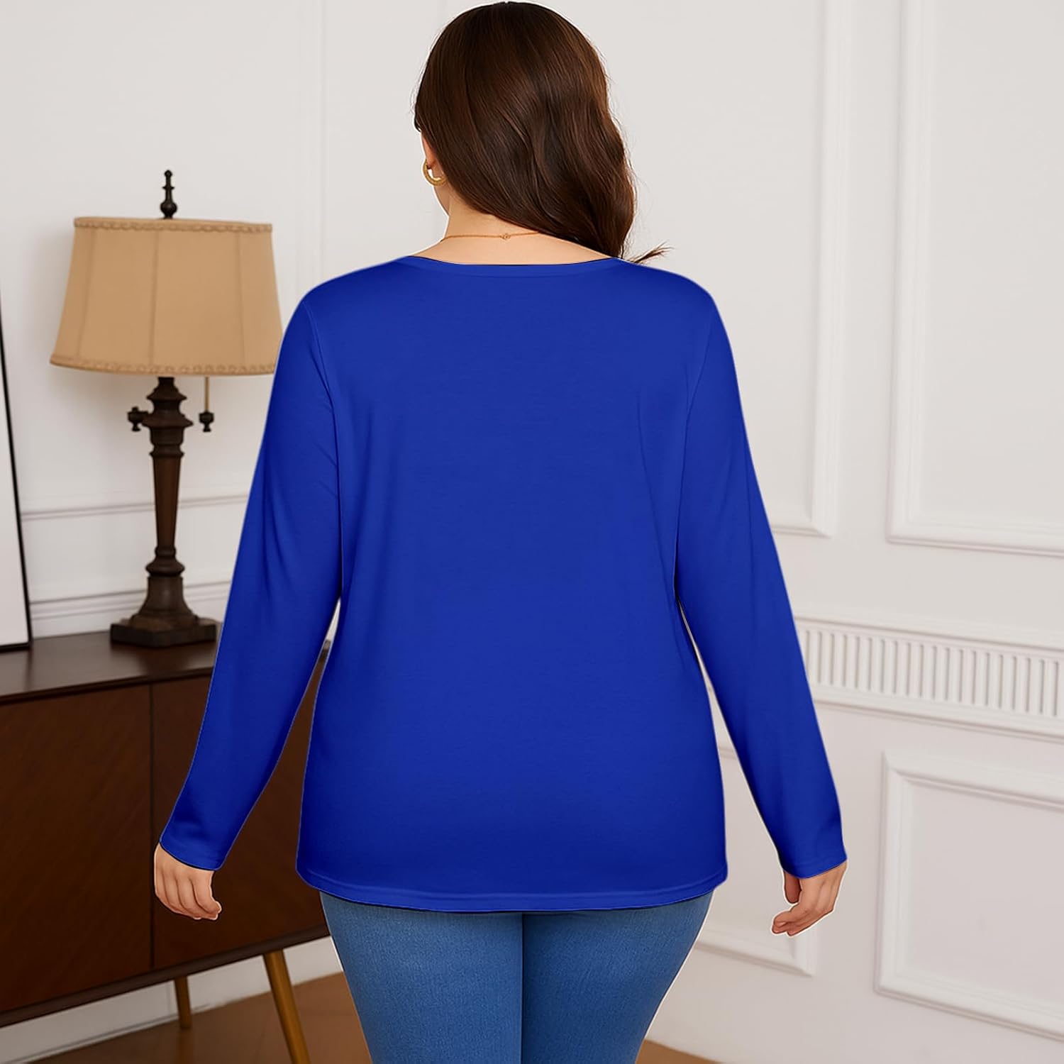 L-6XL Womens Plus Size Tops Long Sleeve Crew Neck T Shirts Anti-Wrinkle Soft Lightweight Oversized Basic Tunics - Image 3