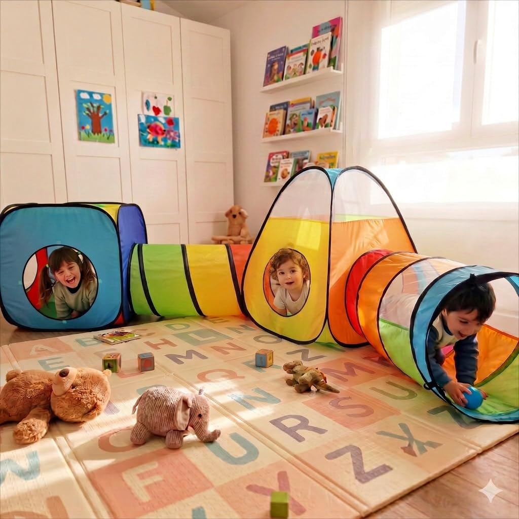 4 in 1 : Spielzelt Kinderzelt : Babyzelt mit krabbeltunnel : Teiliges Bällebad : Spielzelt Babyzelt : Spielhaus mit Zelt Tasche und Tunnel : Mehrfarbig B