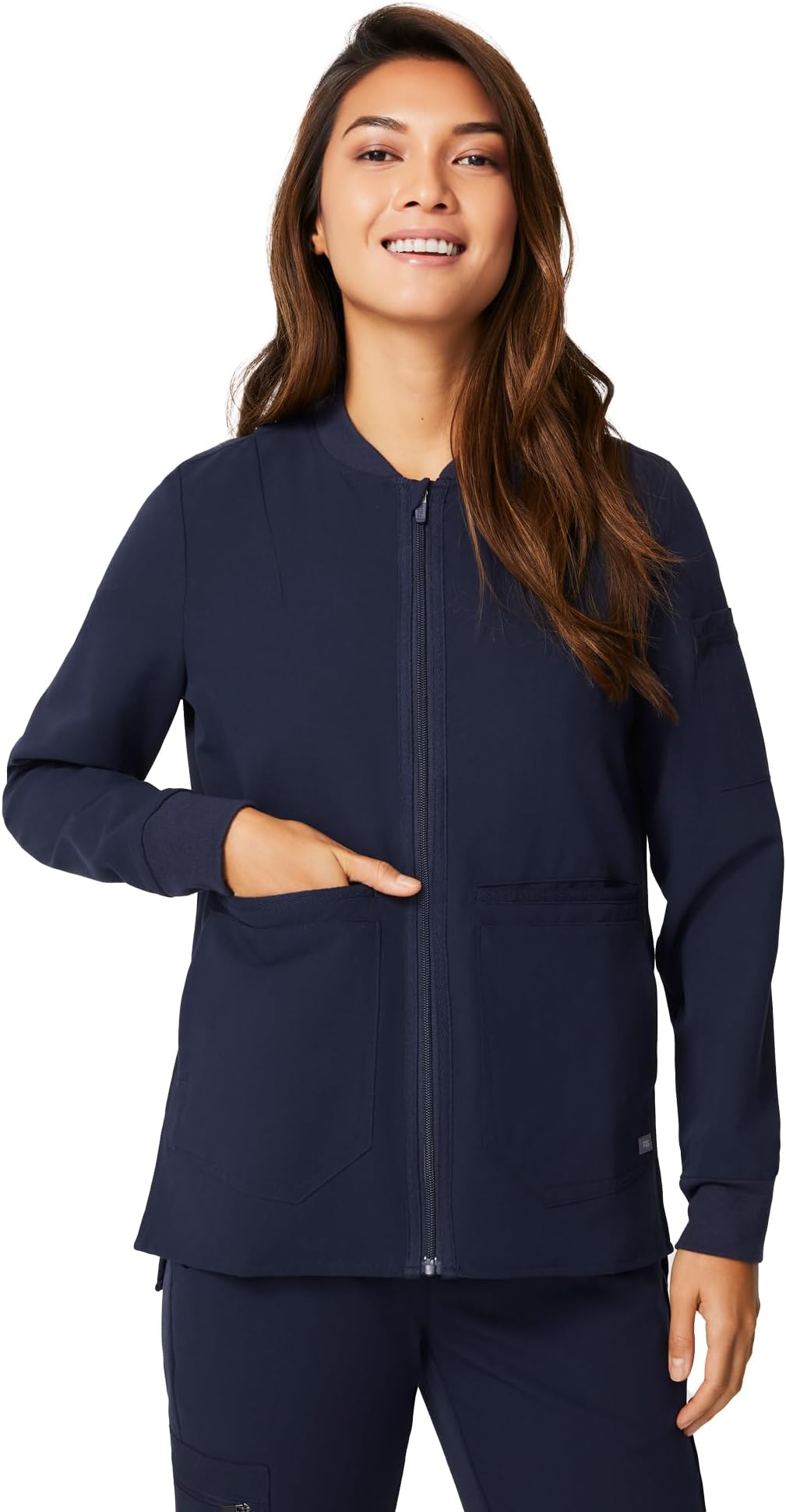 FIGS Bellery Scrub Jacket for Women — 7 Pockets, Bomber-Inspired Fit, Ribbed Collar, 4-Way Stretch