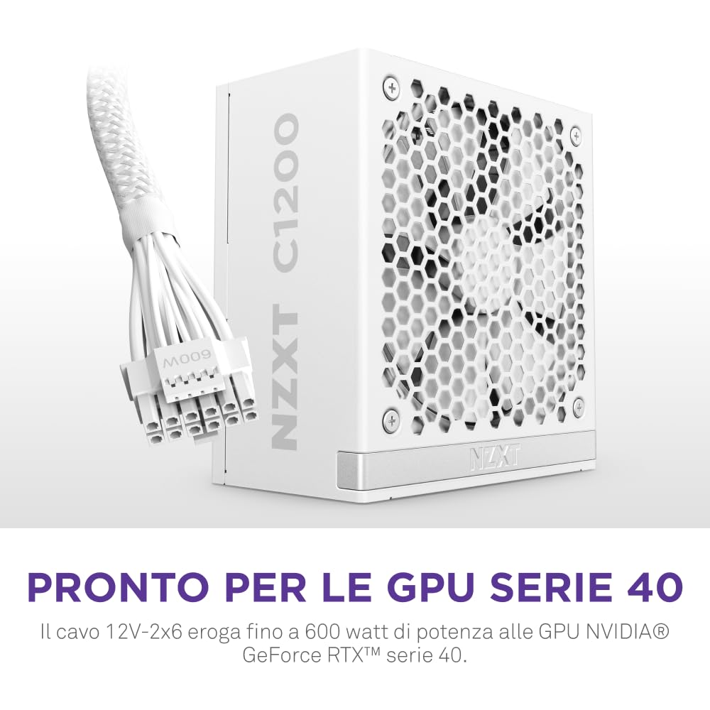 NZXT C1200 Gold ATX 3.1 - Alimentatore per PC da gaming completamente modulare a rumorosità ridotta - 1200 watt - 80 PLUS Gold - Connettore 12V-2x6 - Condensatori 100% giapponesi - Bianco