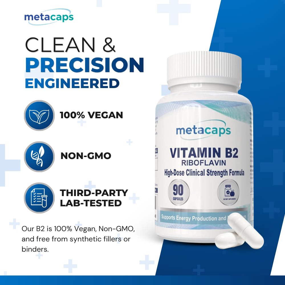 MetaCaps Vitamin B2 Riboflavin– 90 Veg Capsules | High-Potency Metabolic Spark for Energy & Mitochondrial Support | Promotes Neurological Health & Vision — Amazon image 6