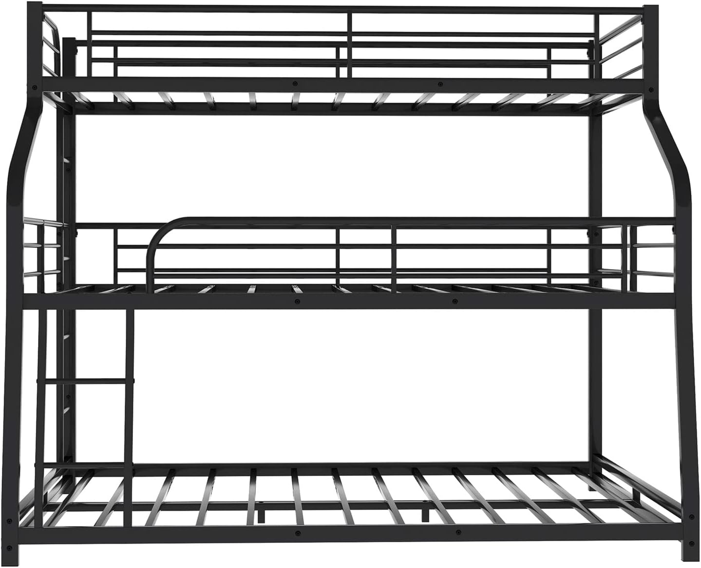 Bellemave Metal Triple Beds Twin XL Over Full XL Over Queen Bunk Bed Frame 3 Bed Bunk Beds for Kids Teens Boys Girls with 2 Ladder/Full-Length Guardrails, Black